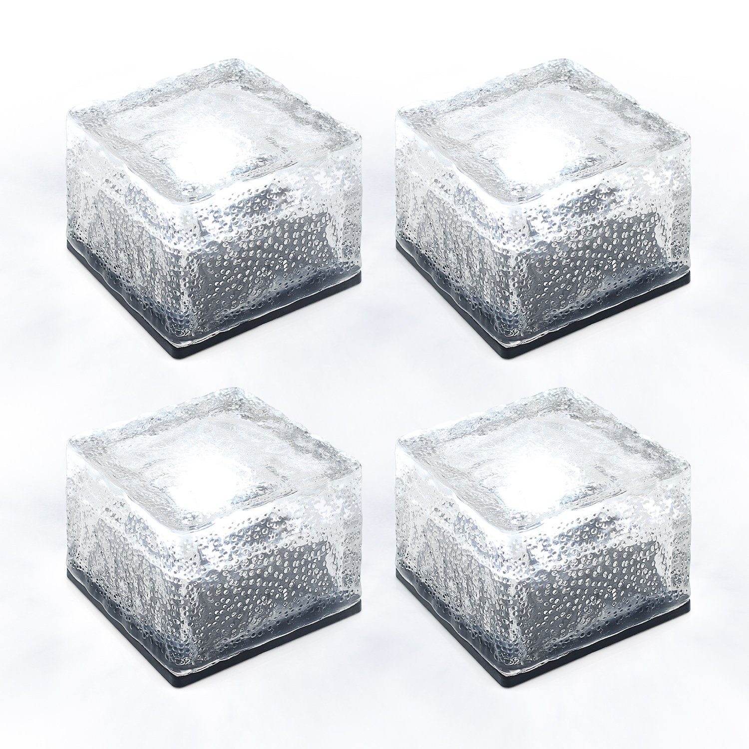 TECBOX 4Pcs Solar Brick Light Landscape Glass Stone Ice Cube Waterproof Ice Rocks Patch Light Outdoor Solar Garden Light for Pathway Driveway Walkway Entryway (White)