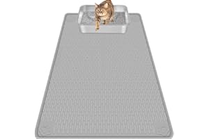 Bartuke Cat Litter Mat, Extra Large 40" x 28" Silicone Mat Litter Trapping Mat for Scatter Control, Soft on Kitty Paws, Easy to Clean (Gray)
