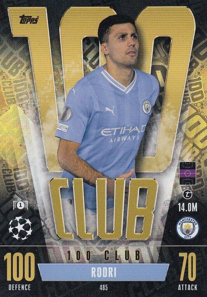 Topps Match Attax 2023 2024 Rodri 100 Hundred Club Trading Card