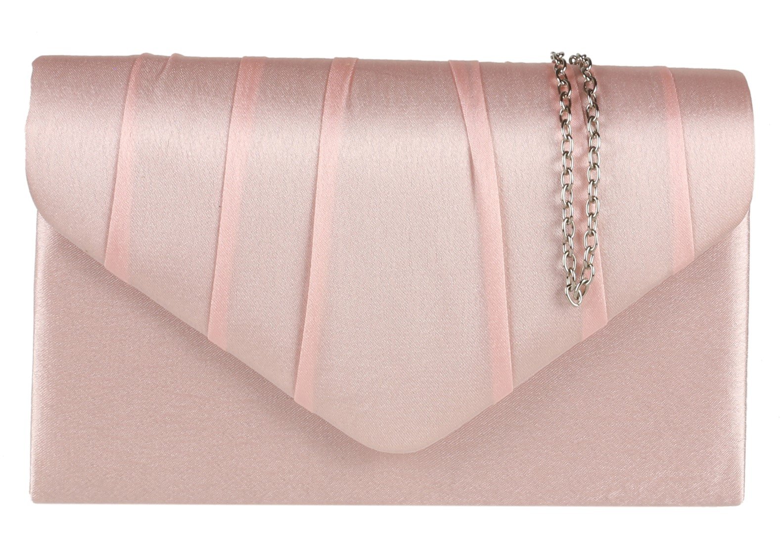 Girly HandBags Beautiful Satin Elegant Pleated Clutch Bag Shoulder Bag Vintage Wedding Party Evening - Pink Nude