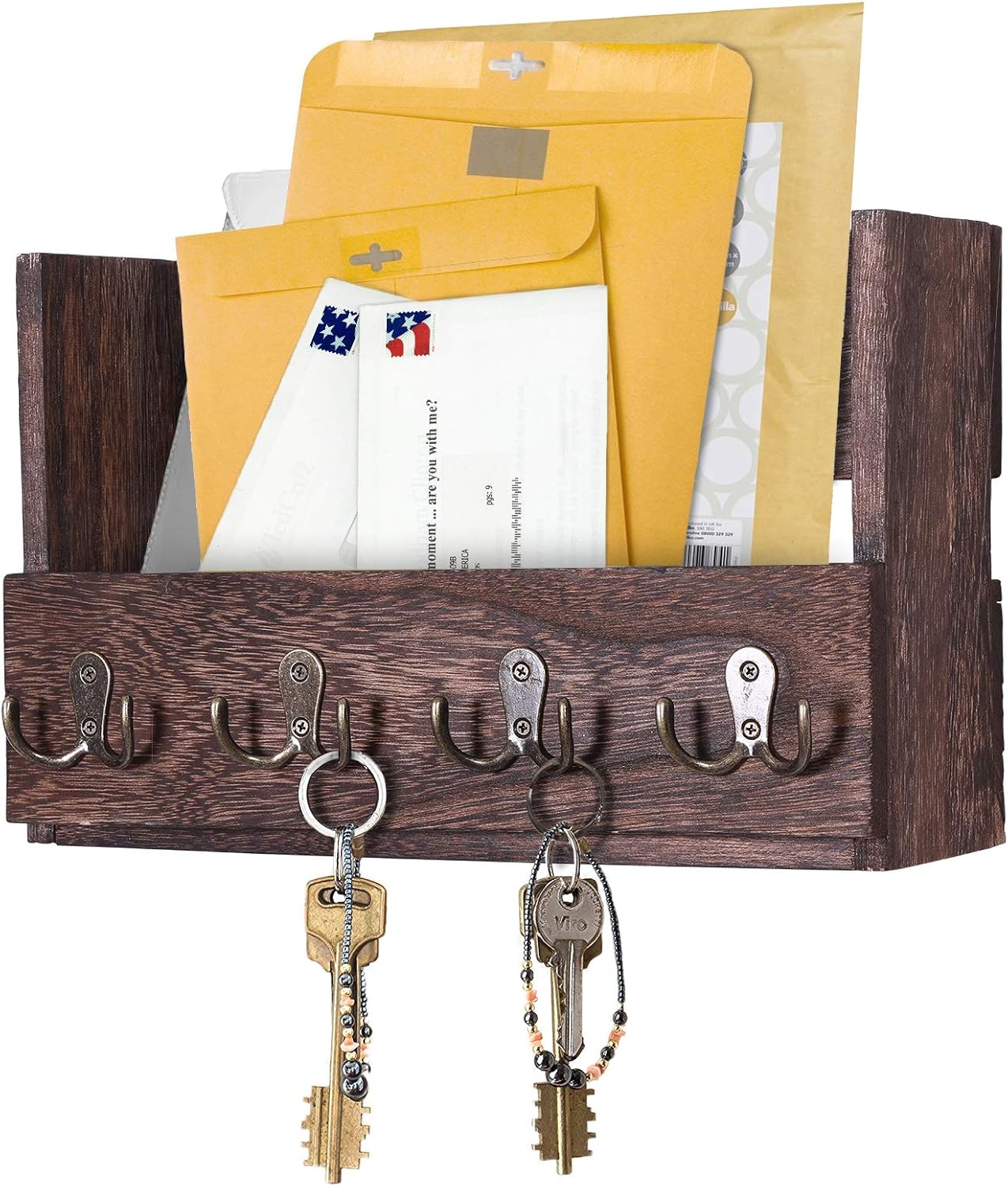 Wooden Wall Mount Mail Holder Organizer Rustic Key Holder
