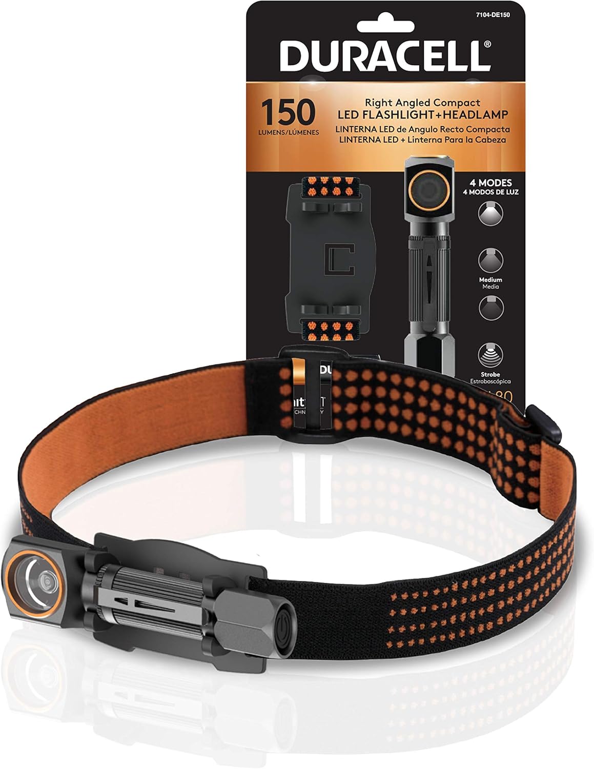 Duracell 150 Lumen EDC Right-Angle Flashlight and Headlamp for Everyday Use - Comfortable and Ultra-Strong Design with 1-AA Battery Included. Great for In-Door & Out-Door Use - - 