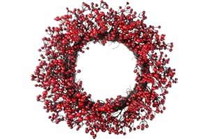 BINFEN 22" Red Berry Christmas Wreaths for Front Door, Outdoor Xmas Cranberry Wreath, Holly Wreath Winter Holiday Door Reef Decor for Farmhouse Front Porch Wall Window