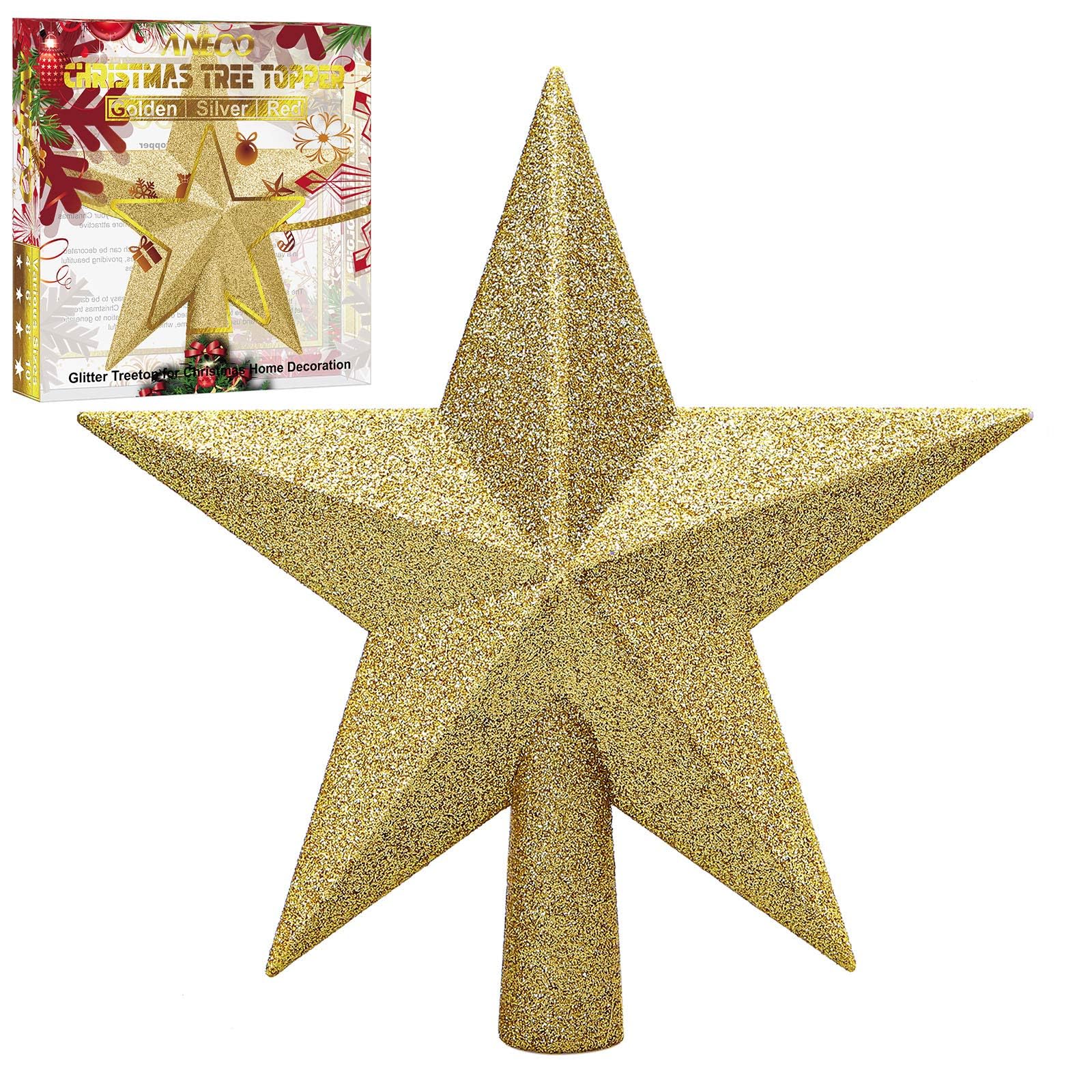 Photo 1 of Aneco Gold Glitter Mini Christmas Tree Topper Shatter-Proof 6 Inch Christmas Tree Decoration Treetop for Holiday Ornament or Home Decor