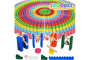 CALIDIA 1000 Piece Dominoes Set for Kids with Extra 20 Blocks, Colorful Dominos Tiles for Building, Stacking, Racing, Tumbling, Wood Domino with Storage Bag and Box
