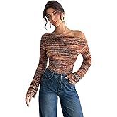 SweatyRocks Women's Off The Shoulder Sweater Asymmetric Long Sleeve Fitted Tops