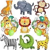 40 PCS Safari Jungle Animal Balloons Wild One Birthday Decorations Various Jungle Animal Balloons Monkey Elephant Zebra Leopard for Kids Safari Baby Shower Decorations