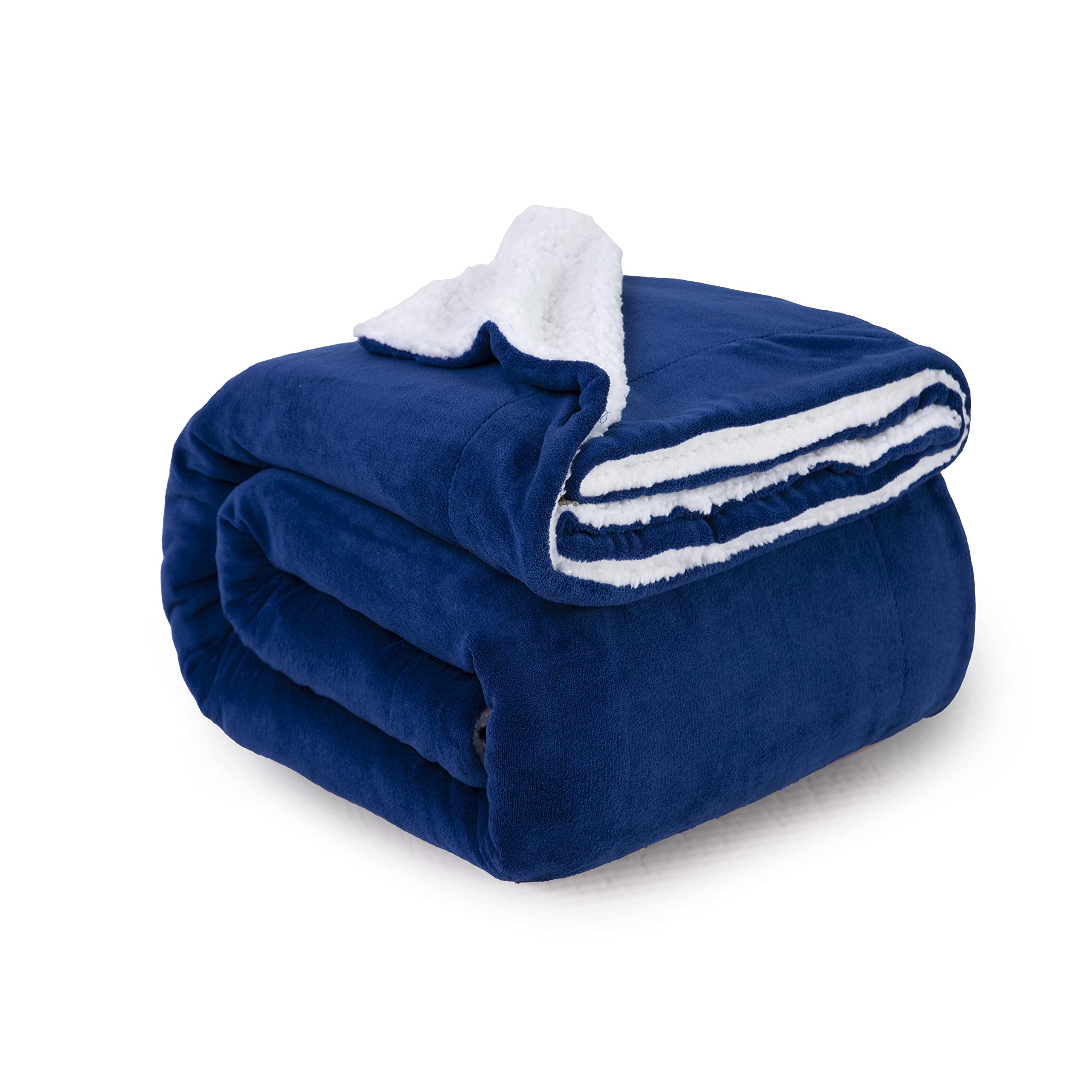 ComfyWell Sherpa Fleece Blanket, Soft and Cozy - Throw Blanket, Large Fluffy Blanket throws for Sofa, Couch, Bed, Travel, Thick Thermal Warm Bed Blanket 130x150cm. (Travel/Single, Navy)