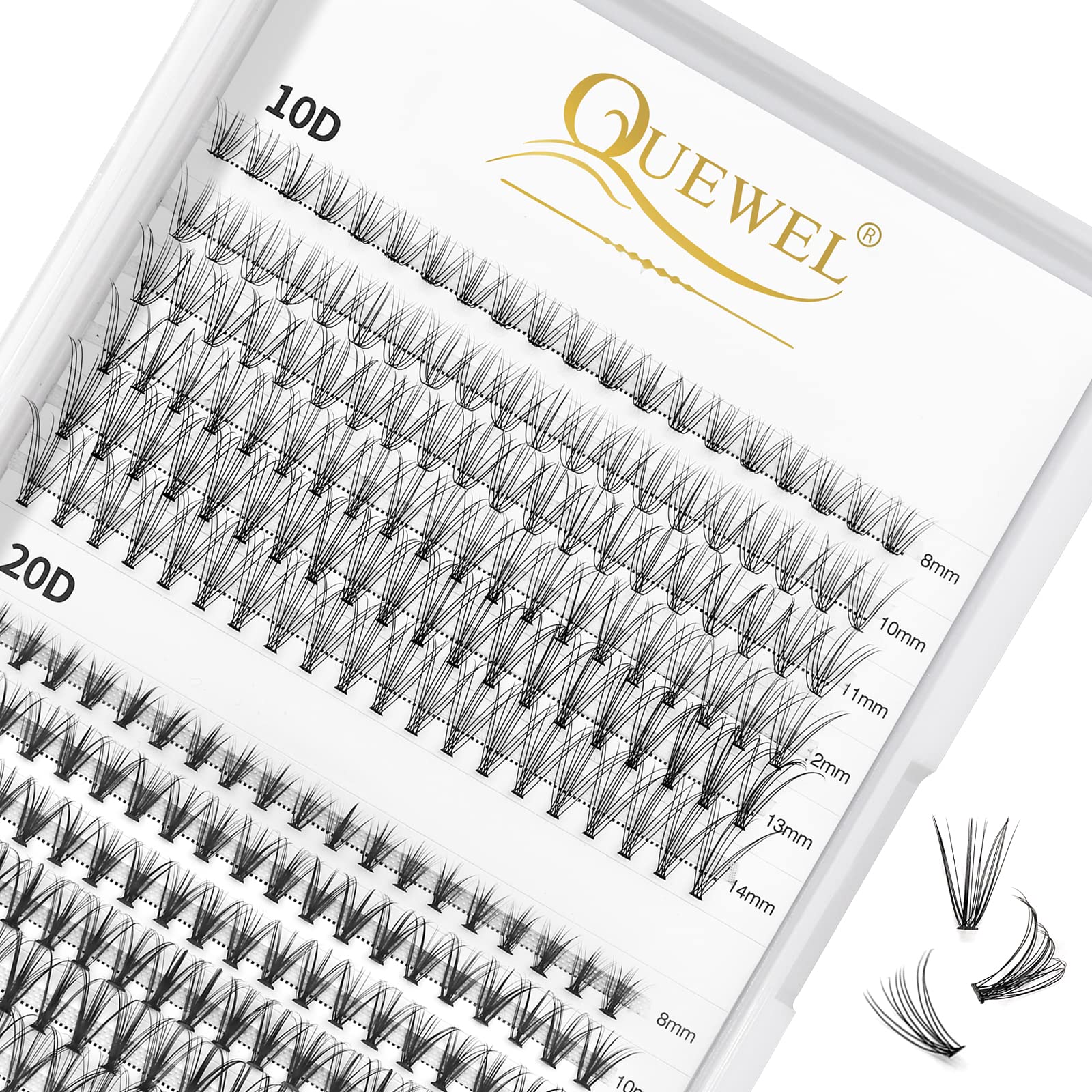 QUEWEL Cluster Lashes 240Pcs Individual Eyelash Extensions 10D+20D C Curl Mix8-14mm Natural Look DIY at Home — image 1