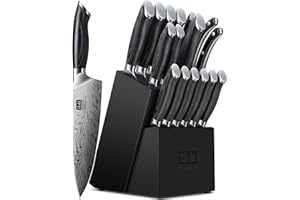 SHAN ZU 16PCS Kitchen Knife Set with Block, Chef Knife Block Set in Powder Steel, Ultra Sharp Japanese Knife Set High Carbon 