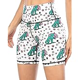 ZLLW Women's High Waist Cute Print Workout Yoga Shorts, 5 inch Squat Proof Biker Shorts Stretch Athletic Running Shorts