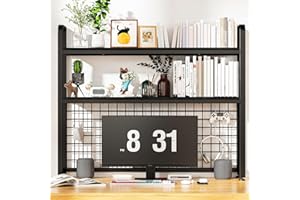 HUATOL Desktop Bookshelf for Computer Desk, 2-Tier Multipurpose Wood Countertop Bookshelf, Wooden Desktop Bookcase, Multipurpose Freestanding Storage Rack Display Shelf for Office, Home Decor, Black