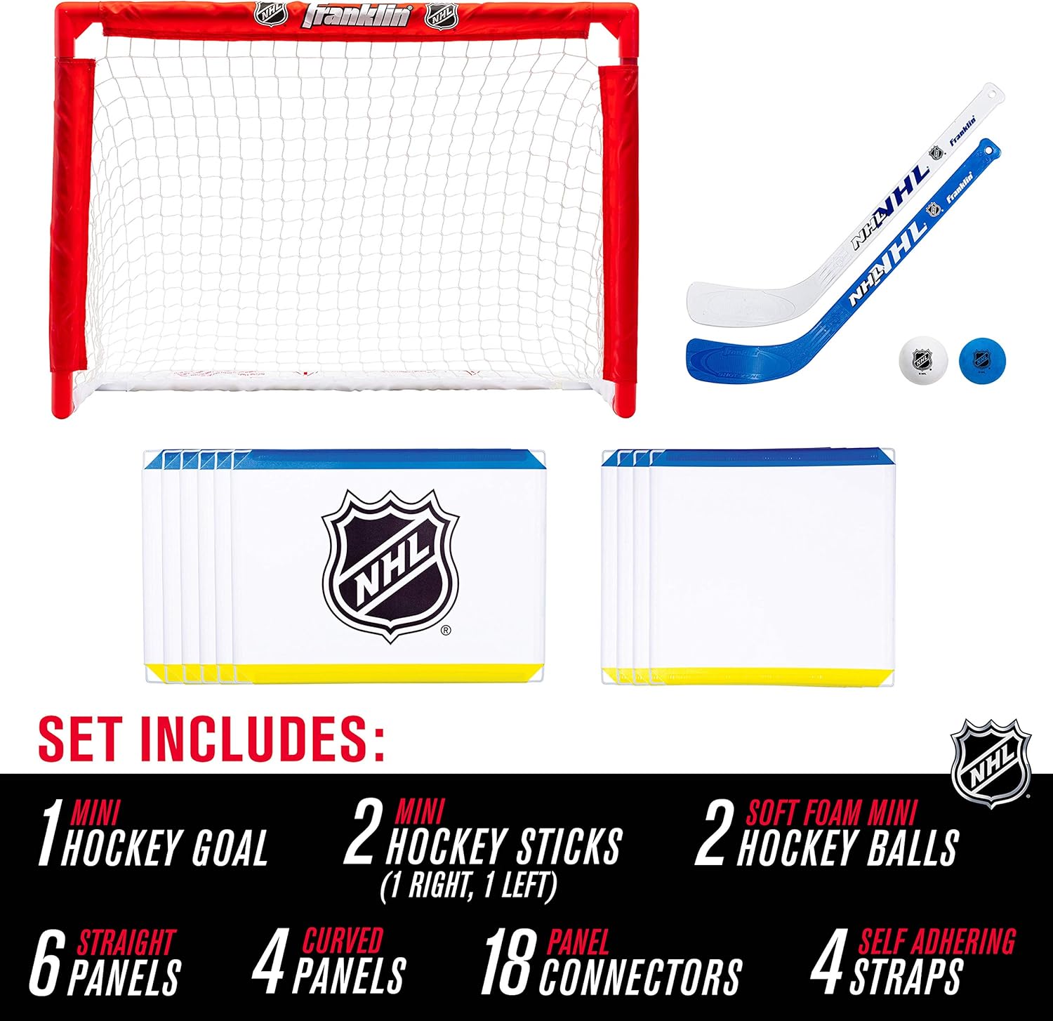 Franklin Sports Mini Hockey Rink Set - Half Rink Knee Hockey Goal, Mini Sticks, and Ball Set - Indoor Mini Hockey Rink - Official NHL Licensed : Sports & Outdoors