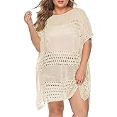 Chalier Womens Swimsuit Coverup Crochet Bathing Suit Cover Up, Plus Size Beach Cover Ups Hollow Out Bikini Dress
