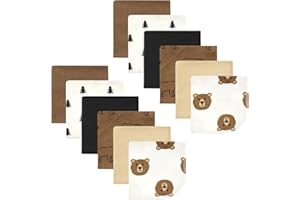Hudson Baby Unisex Baby Flannel Cotton Washcloths, Brown Bear 12 Pack, One Size