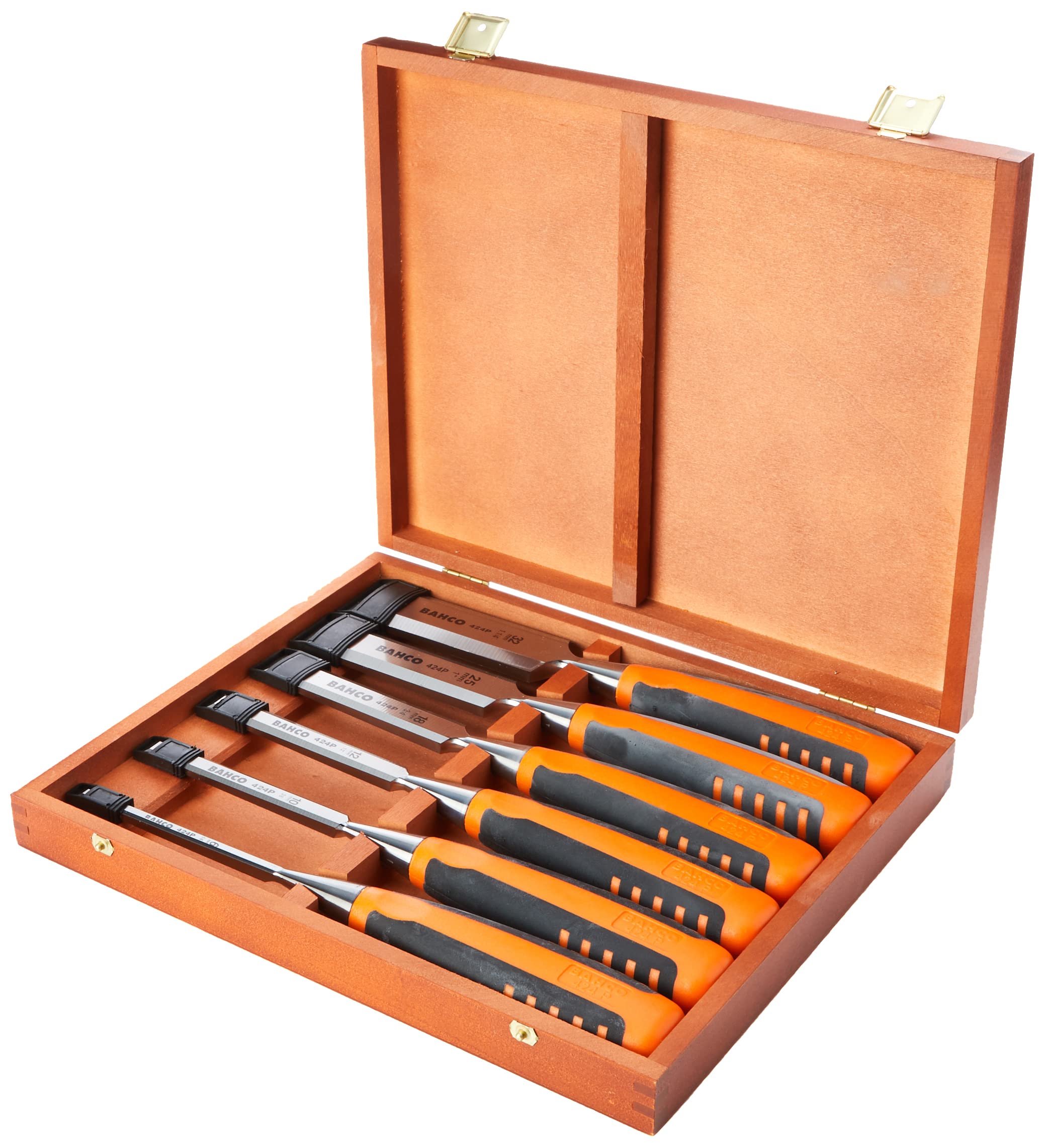 Bahco 424P-S6-EUR BH424P-S6-EUR Chisel in Wooden Box, Multi-Colour, 6/10/12/18/25/32 mm, Set of 6 Pieces