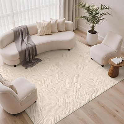 Alfombra de Salón de Pelo Corto, Tapetes Escandinavo Moderne Antideslizantes y Lavables, Alfombra Grande para Sala, Habitación, Dormitorio, Comedor, Líneas, 160X230CM