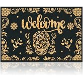 Teenyyou Day of The Dead Doormat 24 x 16 Inch Sugar Skull Welcome Door Mat | Dia De Los Muertos Floor Doormat Non Slip Coir Mexican Front Door Mat Welcome Entrance Rug for Porch Halloween Gothic Decor