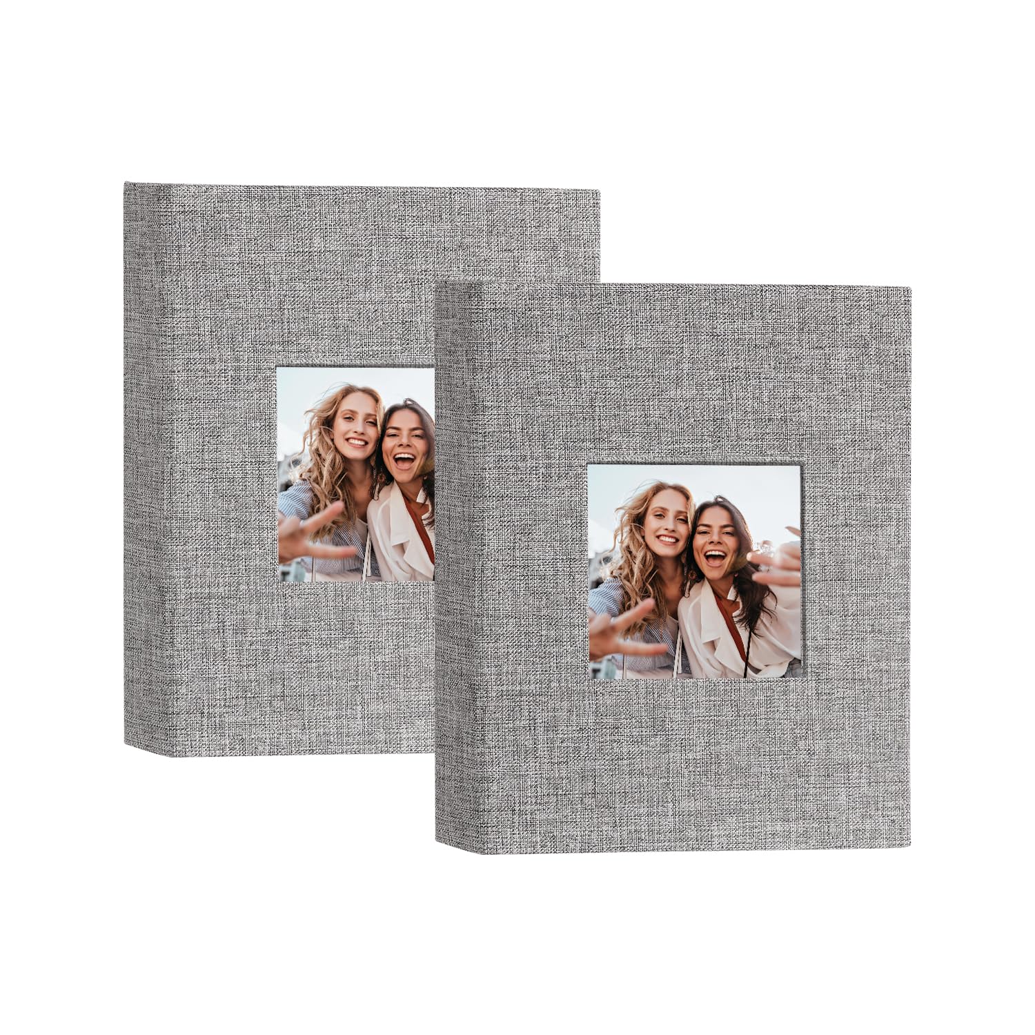 Miaikoe Small Photo Album 6x4 50 Pockets 2 Packs, Slip in Top Loading Linen Album Book Holds 100 Vertical 10x15cm Photos for Family Wedding Baby(Grey)