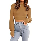 ZESICA Women's Spring Mock Neck Cropped Sweaters 2026 Long Sleeve Soft Ribbed Knit Pullover Jumper Tops