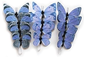 NAUDASSODS 12 Pack Butterfly Decorations, DIY 3D Butterfly Stakes Decor, 2 Sizes of Butterfly Ornament for Home Fake Flower Floral Supplies Tea Party Wedding Easter Christmas Spring Fall. (Ultramarine Blue 01)