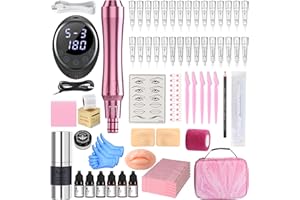 YBEAUTY Eyebrow Tattoo Machine Kit for Microblading Professional Complete Tattoo Gun Set with 30Pcs Needles for Eyebrow Tattoo Artists Beginners (024 - Red - Complete Set)