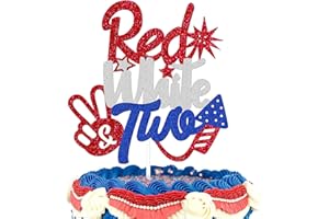 Levvcirki Red White & Two Cake Topper For 4th of July Patriotic Independence Day Theme Second 2nd Happy Birthday Party Decoration American National Day Party Supplies