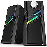 LENRUE Computer Speakers for Desktop PC with Easy Knob, Clear Powerful Sound, Touch Lights, Plug and Play for Computer Desktop PC, Monitors, Laptop