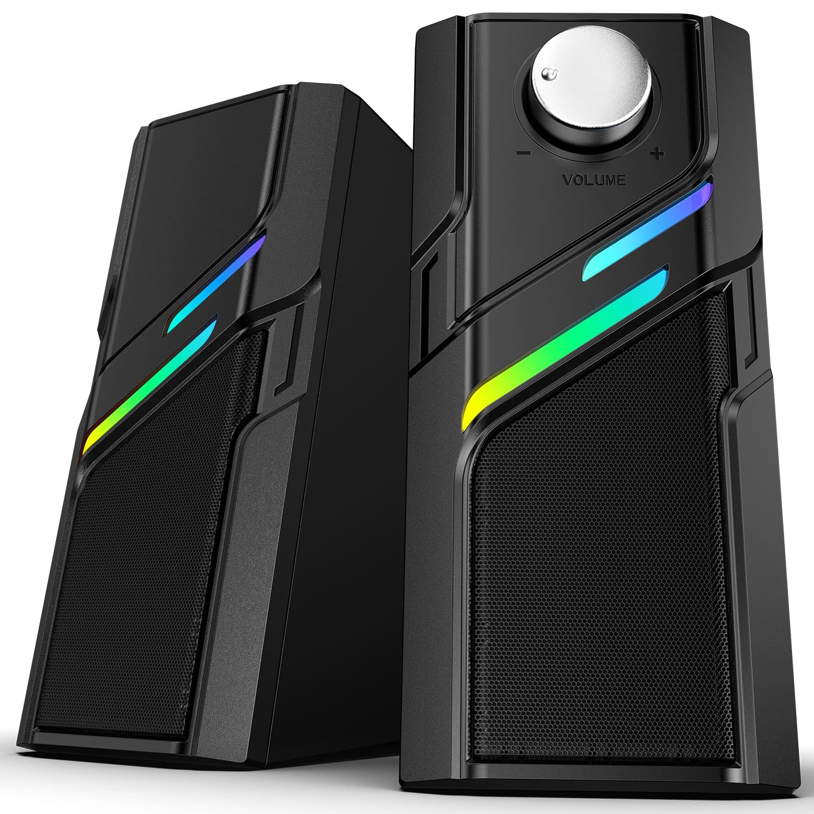 Photo 1 of LENRUE Computer Speakers for Desktop PC with Easy Knob, Clear Powerful Sound, Touch Lights, Plug and Play for Computer Desktop PC, Monitors, Laptop (USB & AUX)