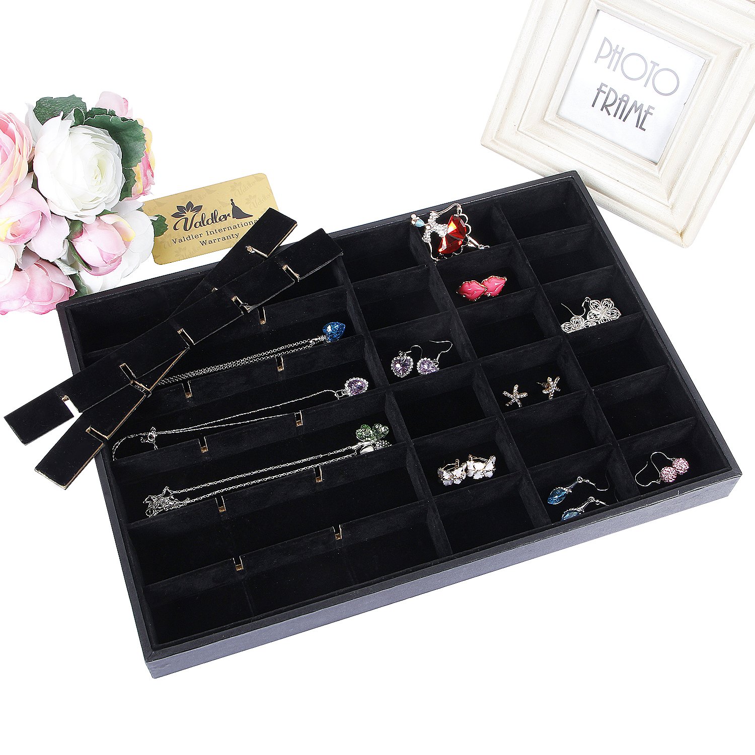 Valdler Velvet Stackable 36 Grid Jewelry Tray Showcase Display