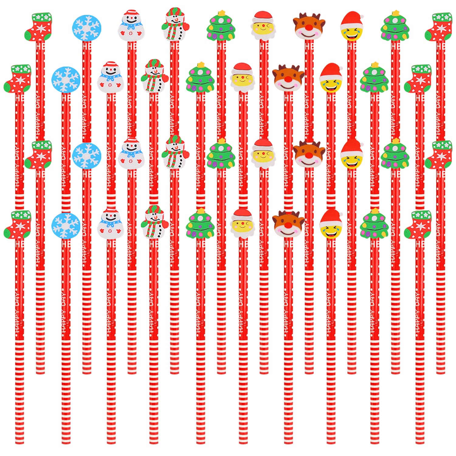 JNAWA Christmas Pencils with Erasers Christmas Tree Elk Santa Claus Snowman Christmas Socks Christmas Theme Cartoon Pencil Student Office School Supplies(80)