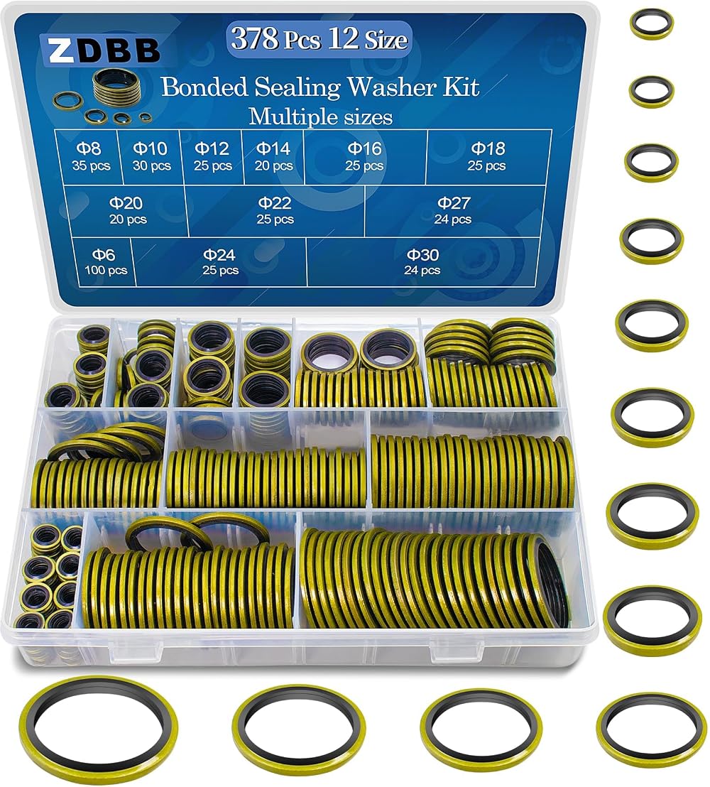 ZDBB 378 Pcs Bonded Sealing Washer Kit M5-M50 NBR Metal Gasket Set