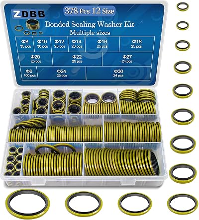 ZDBB 378 Pcs Bonded Sealing Washer Kit M5-M50 NBR Metal Gasket Set