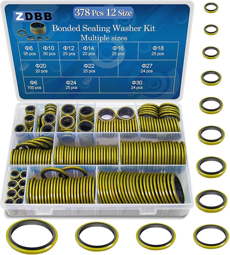 ZDBB 378 Pcs Bonded Sealing Washer Kit M5-M50 NBR Metal Gasket Set