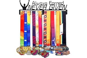 Goutoports Medal Hanger Display Rack - Personalized Award Ribbon Organizer for Sports Race Runner Gymnastics Plaques Hanger for Wall Mount Hold Up 60 Medal for Athlete - Never Give Up