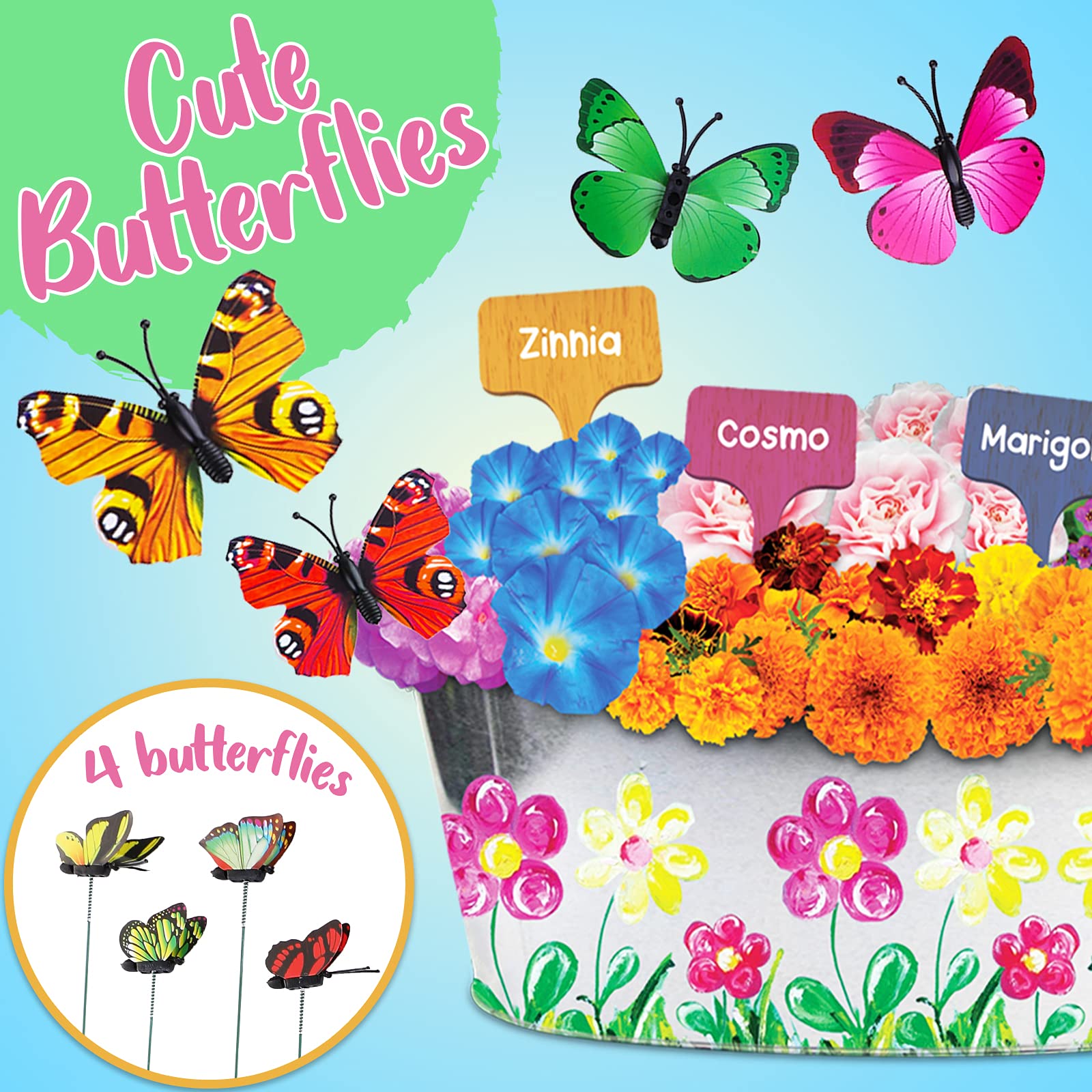 Flower Gardening Supplies for Kids - Growing Plants & Seeds Accessories Set Pots Indoor Garden Science STEM Toys Gift Crafts Birthday Arts Kits Ages 4 5 6 7 8-12 Year Old Boys Girls