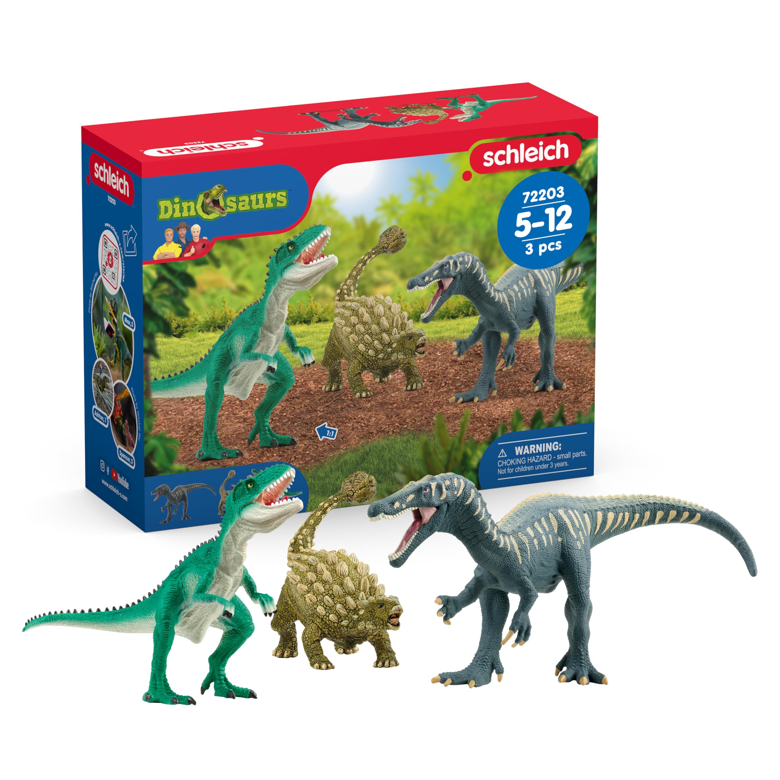 SCHLEICH 72203 Attack on the Dino Trio, Baryonyx, Giganotosaurus, Saichania, Dinosaurs Toy Figurine for children aged 4-12 Years
