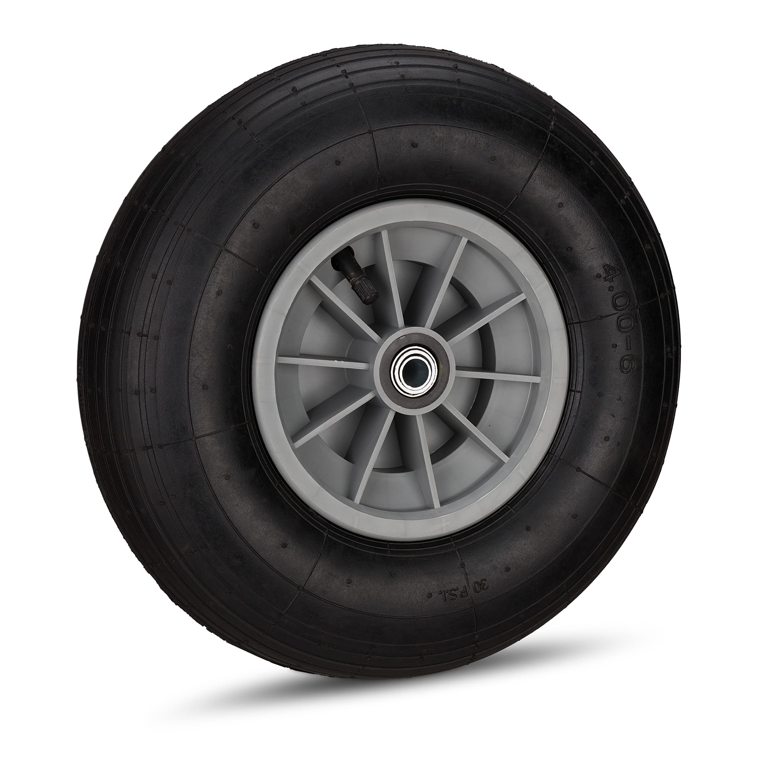 Relaxdays Wheelbarrow Tyre, 4.00-6, Plastic Rim, Pneumatic, 3 Adaptors, Replacement Spare Wheel, Black-Grey