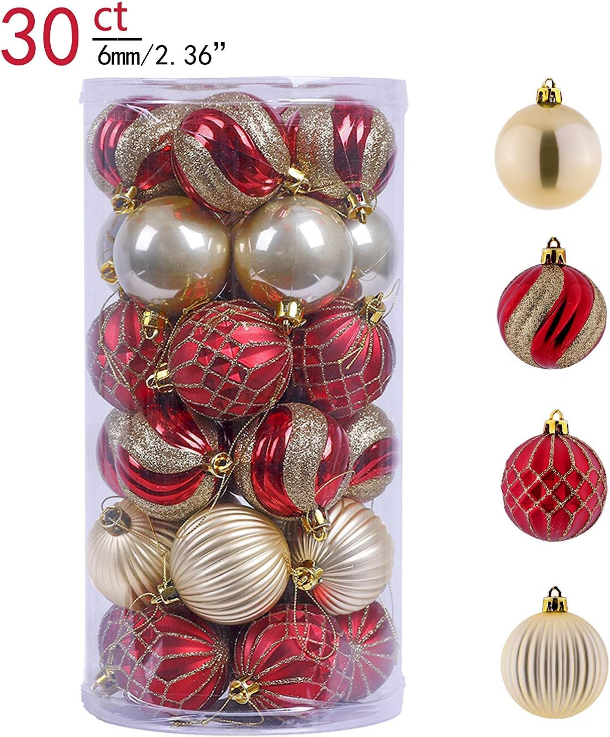 60mm 30ct Luxury Red Gold Shatterproof Christmas Ball Ornaments Decoration,Themed with Tree Skirt(Not Included)