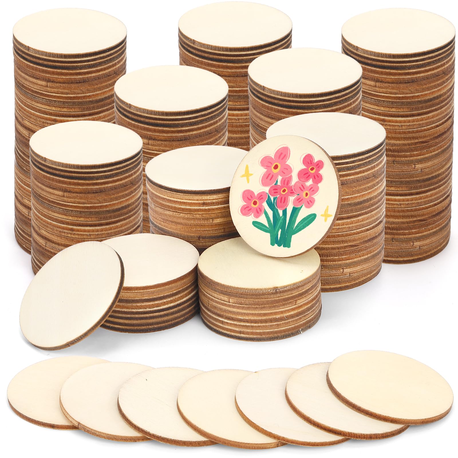 Foraineam 200 Pieces Wood Craft Circle Cutouts 2 Inch Round Natural Wooden Disc Circles Unfinished Slices for Craft Supplies, Decoration, Painting, Writing, Engraving and Carving