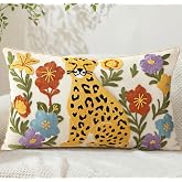 Kokaaee Animal Embroidered Lumbar Pillow Cover 20x12 Inch, Leopard Floral | Decorative Throw Pillow Cover, Boho Cushion Cases with Hidden Zipper, Fall Decor for Couch, Sofa, Living Room, Bed