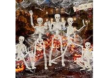 5 Pack Skeletons Halloween Decorations,16in Full Body Posable Joints Halloween Skeleton Decor with 22 Spiders& Cobweb Outdoor