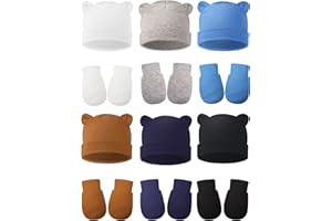 Geyoga 12 Pieces Newborn Hat Mittens Gloves Set Baby Boys Girls Cotton Baby Beanie for 0-12 Months