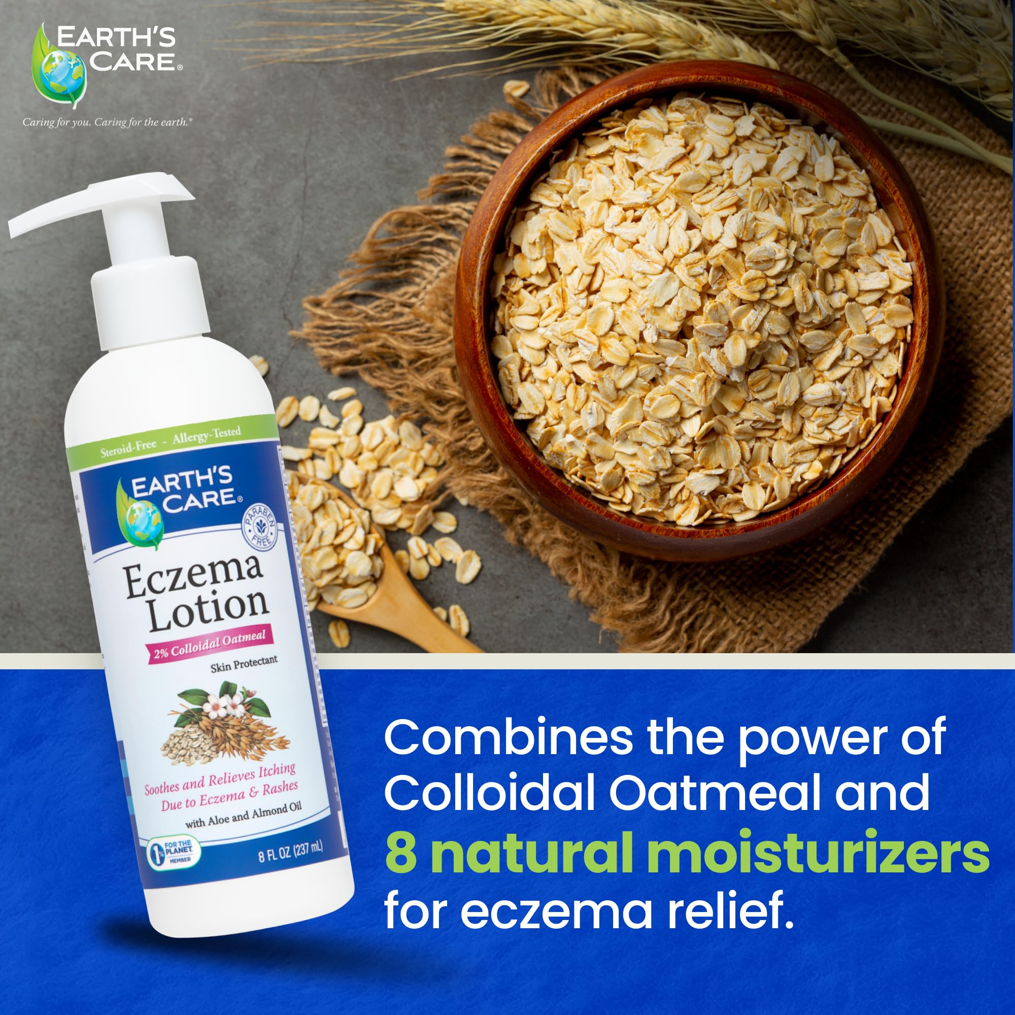 Earth's Care Eczema Lotion - Natural Lotion for Eczema - Safe and Mild Eczema Lotion for Adults and Kids - 8 Fl OZ. (237 mL)