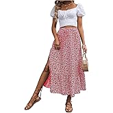 SweatyRocks Women's Casual High Waist Floral Print Skirt Split Thigh A Line Maxi Skirts