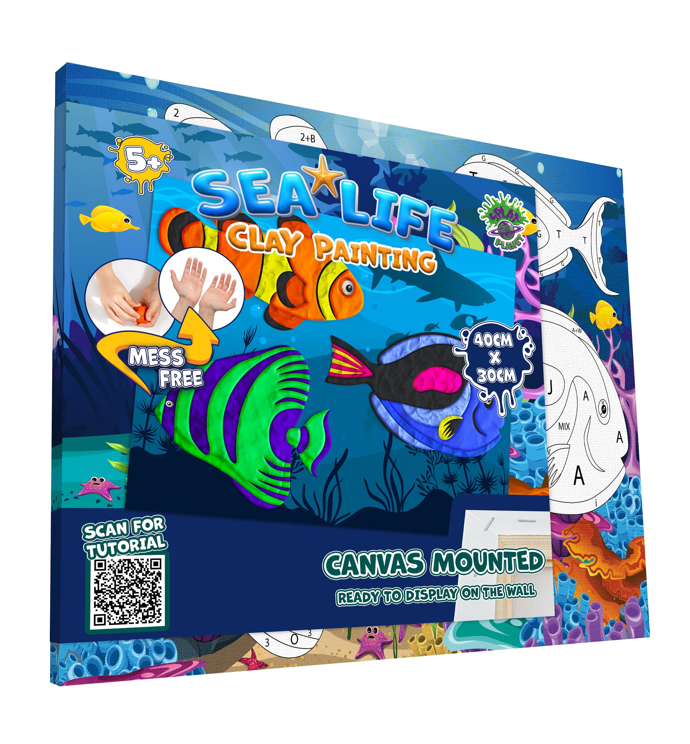 Mess-Free Sea-Life Clay Painting Kit, Air Dry Clay Modelling Kit, Sensory 3D Canvas Fun Arts and Crafts Kit for Kids, Pre-Framed 40x30cm with Tools & Idea Guide – Fun, Hands-On Gift for Creativity — image 1