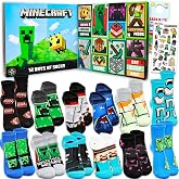 Minecraft Advent Socks Gift Set Age 4-6 - Bundle 12 Pairs of Socks for Boys Size 7-10 | Minecraft Sock Gift Box (US, Age, 4, 6, Multicolor)