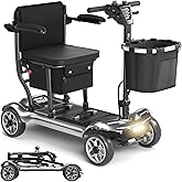 Foldable Mobility Scooter for Adults&Seniors - 43lb Lightweight Portable Motorized Scooters Airport Approved, 4 Wheel Travel Mobility Scooter w/Removable Battery, Dual Basket, 300lb Capacity, Silver