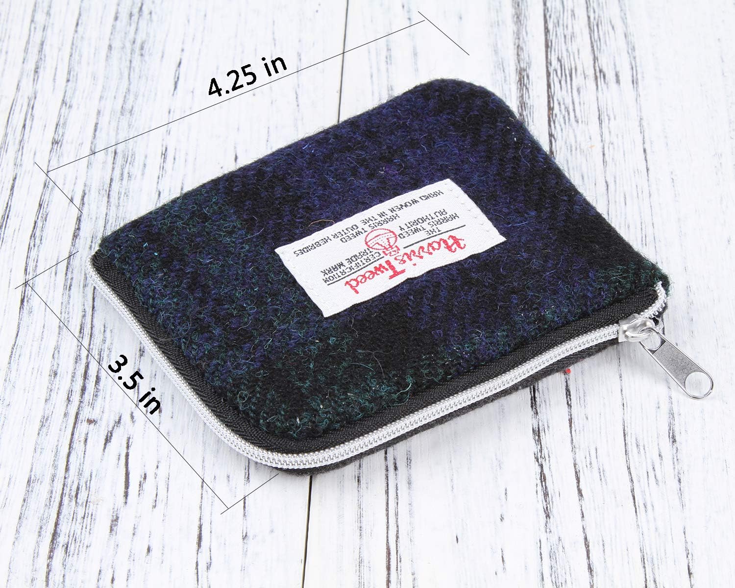 Harris Tweed Plaid Tartan Zipped Coin Card Wallet Coin Purses Pouches (Small, Green Tartan) - Image 3