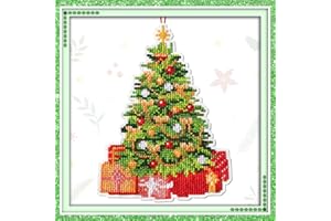 Riceshoot Christmas Cross Stitch Kit Counted Cross Stitch Christmas Tree Hanging Ornament Kit DIY Embroidery Gift for Women and Men, 5.9 x 4.13 Inches